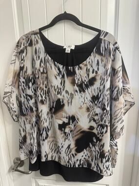 Cato Plus Size 22/24 Black/White/Tan Animal Print Top
